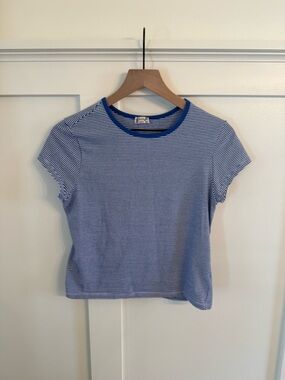 Free People Striped Blue Crewneck Cropped Tee - Women